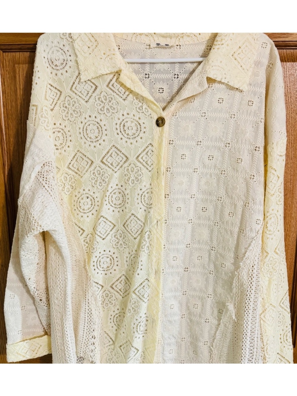 Cream Lace Patchwork Oversized Top